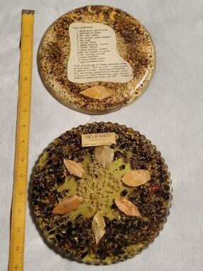 Vintage Ingredients In Resin Trivets Set of 2 lucite Jambalaya Soup Recipes mcm
